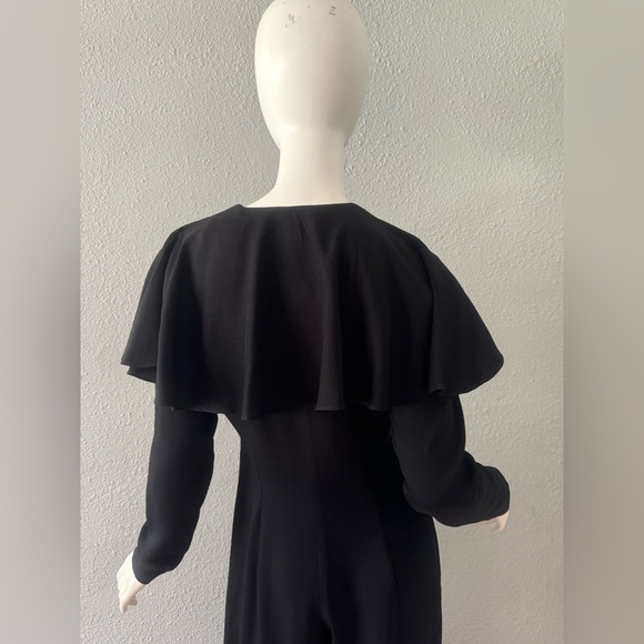 Vintage 80s Black Avant Garde Wide Leg Long Sleeve Jumpsuit M - Picture 9 of 11